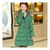 Plus Size Fur Collar Slim Thick Down Coat    green