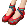 Chinese Embroidered Shoes Women Ballerina Cotton Elevator shoes Phoenix Red