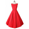 Hepburn Style Pleated Skirt Slim Sleeveless Dress   red