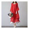 Mori Girl Silk Cotton Plate Button Dress   red   M
