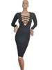 Women Sexy Lace Up Long Sleeve Bandage Club Bodycon Party Cocktail Pencil Dress