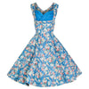 Hepburn Stil Druck Vintage A-Linie Rock Kleid Hellblau