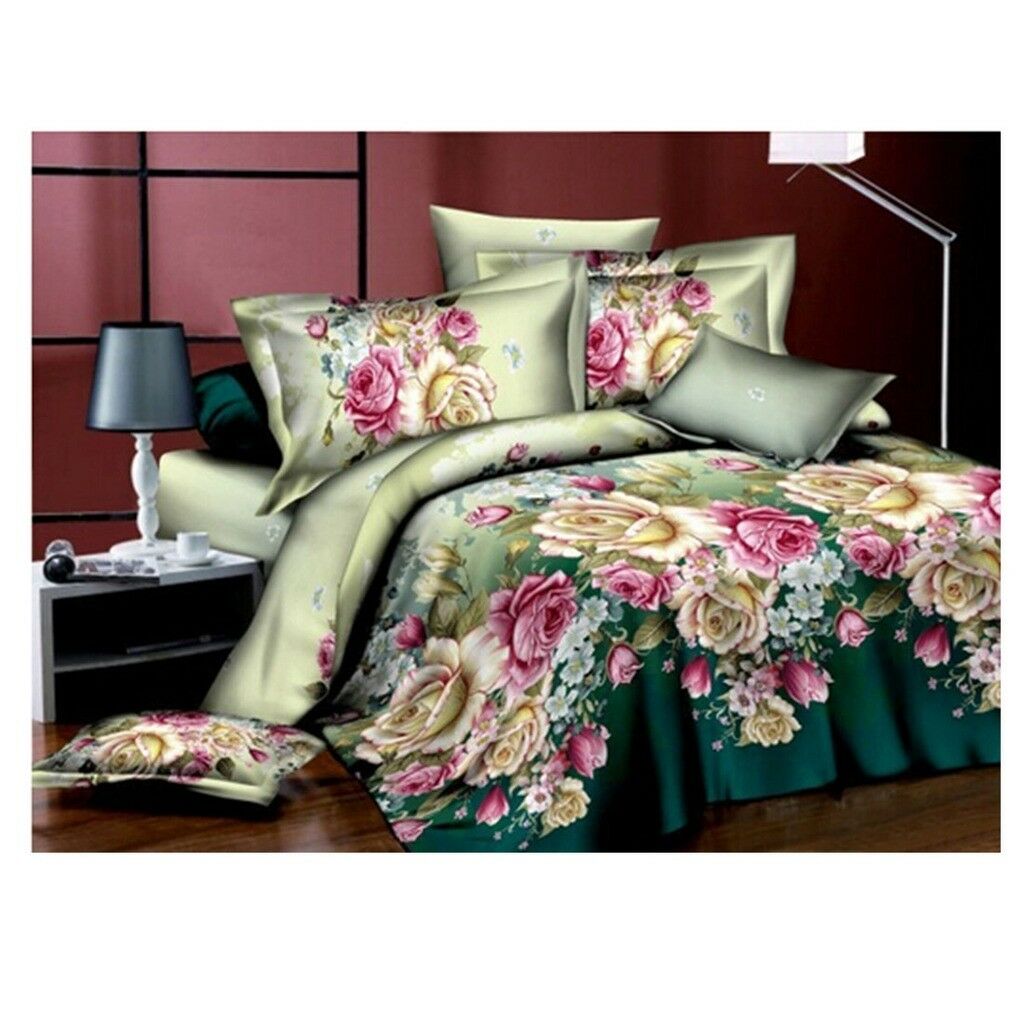 3D Flower Bed Quilt/Duvet Sheet Cover 4PC Set Cotton Sanded 028