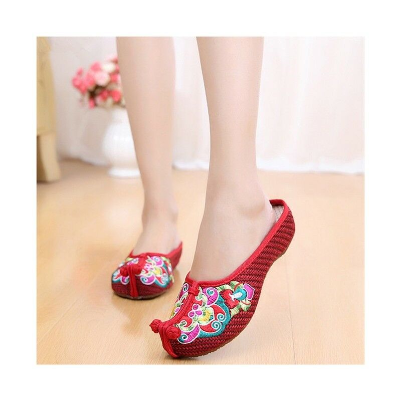 Old Beijing Cloth Shoes Summer Woman Cowhells Sole Embroidered Shoes Slipsole Vi