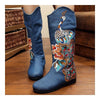 Pfau Vintage Peking Stoff Schuhe Bestickt Stiefel Blau 35