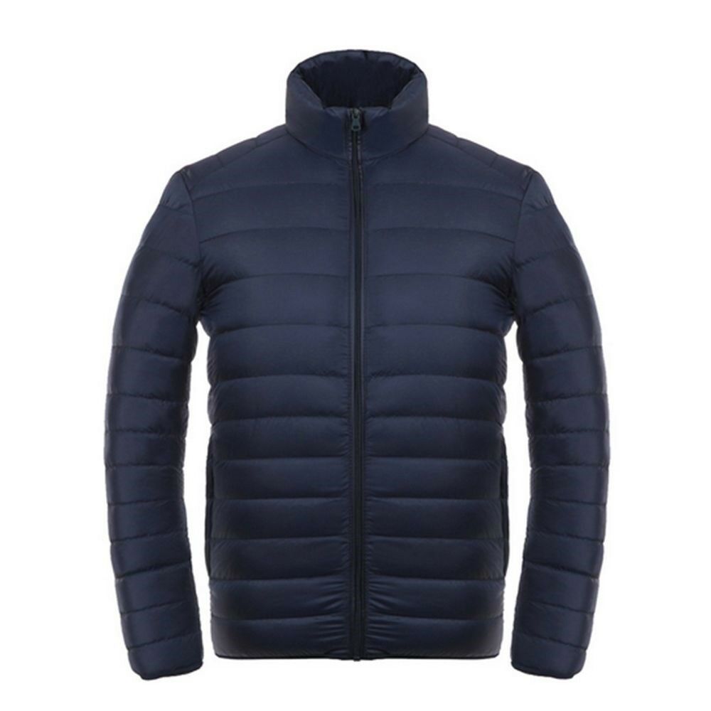 Light Thin Down Coat Man Stand Collar Winter Plus Size   navy