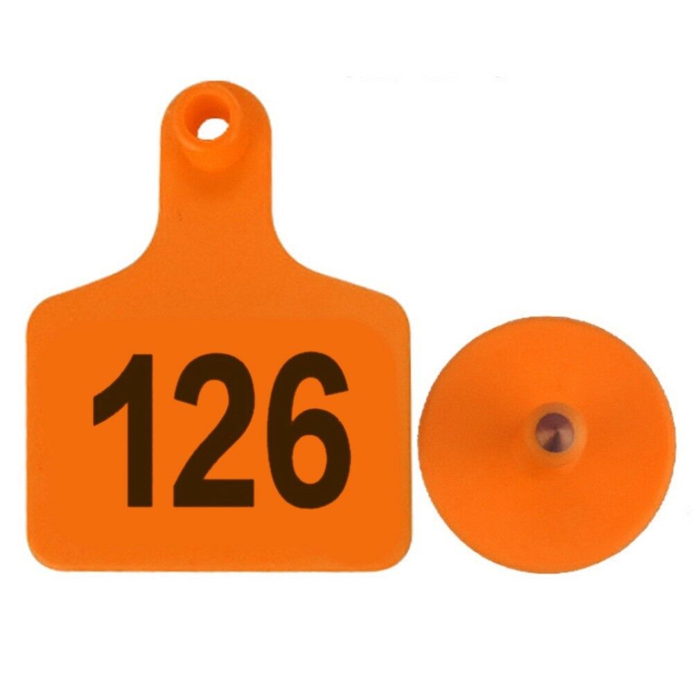 100pcs TPU Laser Curve Cattle Ear Tag Tagger Copper Head orange with number
