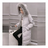 Down Coat Woman Middle Long Thick Fur Collar Slim Winter   grey