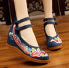 Vintage Chinesisch Ethnische Stickerei Hoher Absatz Aufzug Tanzen Schuhe Phönix