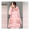 Hiver Femme Grande Taille Col Fourrure Milieu Long Doudoune Rose