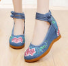 Vintage Chinesisch Ethnische Stickerei Hoher Absatz Aufzug Tanz Schuhe Hibiskus