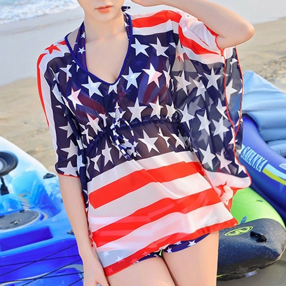 Bikini 3pcs Batwing-sleeved Blouse Swimsuit Swimwear Bathing Suit
