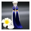 Long Tassel Ice Silk Earrings National Style Dancing   dark blue