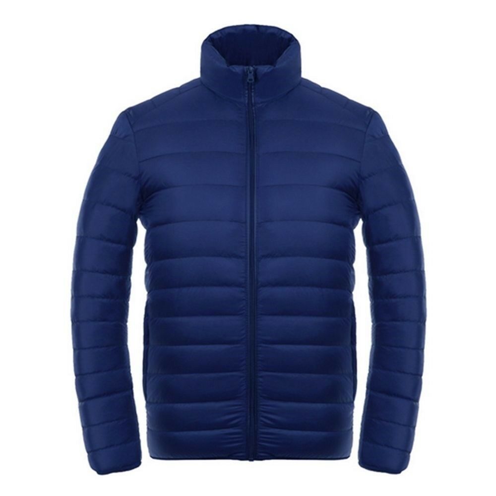 Light Thin Down Coat Man Stand Collar Winter Plus Size   blue