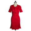 Ol Solide Col Épissure Jupe Plissée Robe Rouge