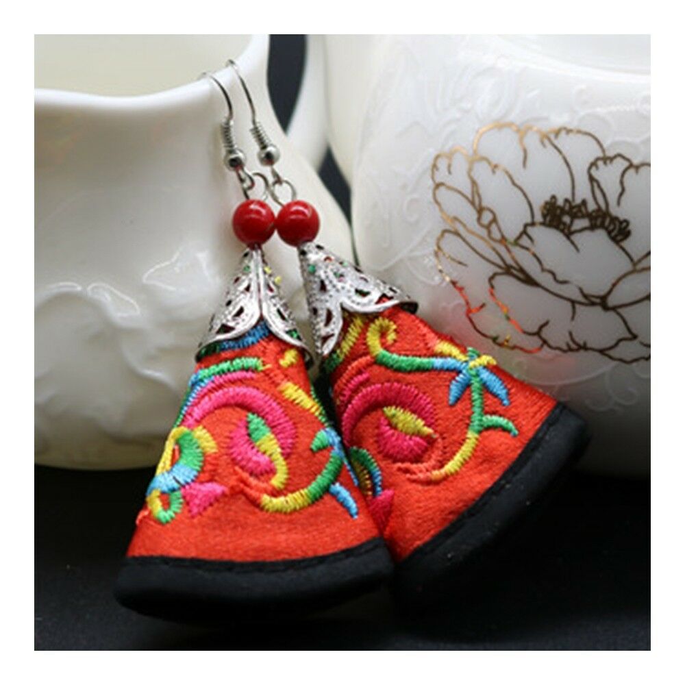 Cloth Embroidery Long Earrings Stylish   orange