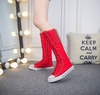 Canvas Spike Rivet Lace Up Wedges Flat Skate Mid-Calf Sneaker Boots