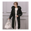 Down Coat Woman Middle Long Thick Fur Collar Slim Winter    black