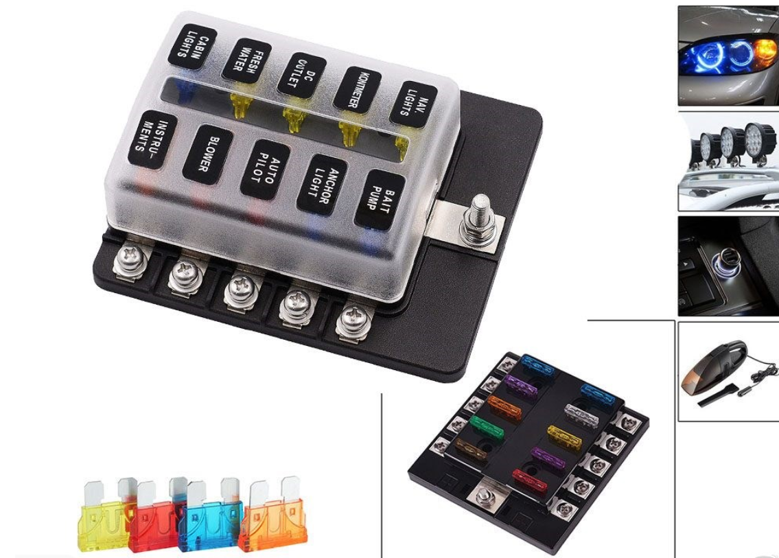 100A 10 Way LED indicates Blade Fuse Box Block Holder Standard ATO LED Indicator