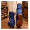 Vintage Beijing Cloth Shoes Embroidered Boots 11-01  blue  35