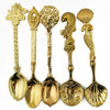 5 Pcs Alloy Vintage Royal Style Bronze Carved Small Coffee Spoon Flatware