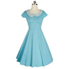Damen Sommer Spitze Groß Schößchen Einfarbig Sexy Ballonkleid Blau