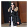 Hiver Femme Col Fourrure Doudoune Milieu Chaud Long Noir