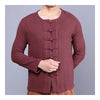Platte Knopf Top Flax Jacke Mantel Vintage Weinrot