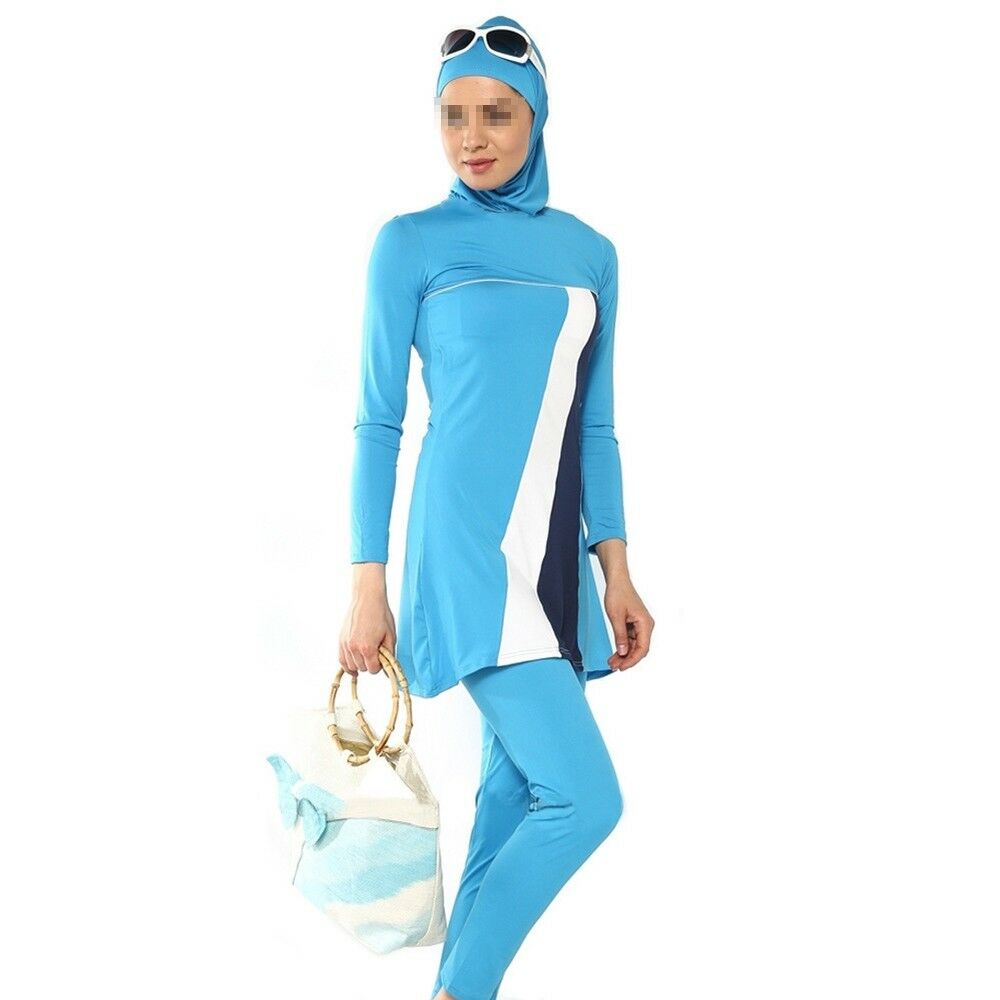 Muslim Woman Beach Swimwear Swimsuit Burqini   lake blue