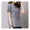 Loose Plus Size Cotton&Flax Casual Top T-shirt   grey