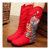 Peacock Vintage Beijing Cloth Shoes Embroidered Boots red 35
