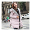 Woman A Shape Thick Hoodied Woolen Middle Long Down Coat    pink