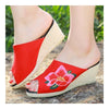 Old Beijing Cloth Embroidered Shoes Peep-toe  red