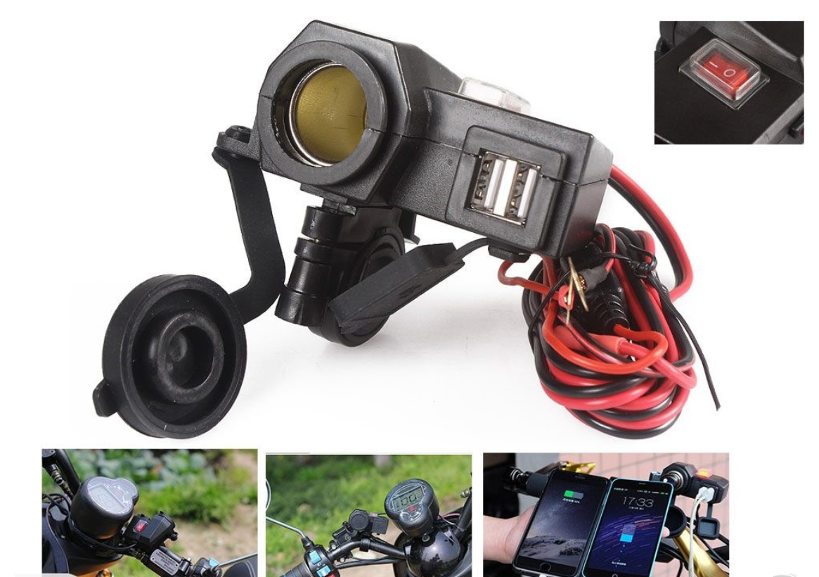 Motorcycle Cigarette Lighter Dual USB GPS Power Socket Charger Universal