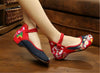 Chinese Embroidered Floral Shoes Women Ballerina Mary Jane Flat Ballet Cotton Lo