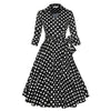 Hepburn Estilo Vestido Línea en a Punto Grande Peplo Lunares Negros