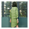 Middle Long Down Coat Woman Contrast Color Thin Light   pea green