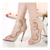 Suede Hollow Lace-up Thin High Heel Sandals Gladiator Stiletto Shoes Summer Boot