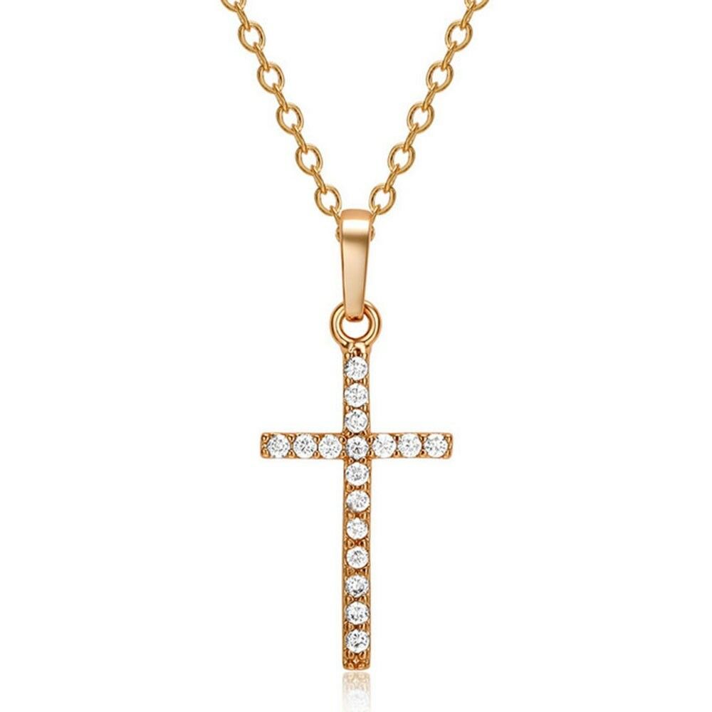 Cross Pendant Zircon Diamanted Necklace   golden
