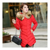Milieu Long à Capuche Col Fourrure Décontracté Slim Coton Épais Manteau Rouge