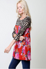 Blossom Floral Casual Jersey Top w Leopard Print Sleeves 4 Colors