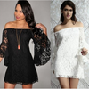 Romantic White or Black Hippie Lace Off Shoulder Mini Party Dress