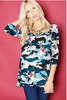 Women Camouflage Floral Bull Head Cowskull Casual Jersey Blouse Top