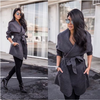 Damen Mode Schwarz Khaki Grau Großer Kragen Gebundener Bund Mantel Winterjacke