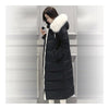 Down Coat Woman Long Thick Slim Fox Fur Collar Warm   black