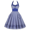 Checks Slim Dress Sexy Backless Halt Bubble Skirt  blue