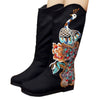 Peacock Vintage Beijing Cloth Shoes Embroidered Boots black 35