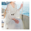 Weißer Kragen Pearl Lotus Blatt Ärmel KLEID S