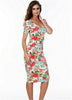 Hot Women Floral Print Slim Dress Bandage Bodycon Stretch Mini Pencil Dress