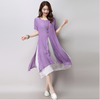 Moderno Asiático Estilo Capas Multi con Abertura Forrado Vestido Túnica
